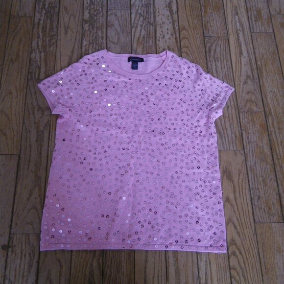 Context Sweaters - Women’s Cotton Silk Cashmere Blend Short Sleeved Sweater w/ Tons of Sequins